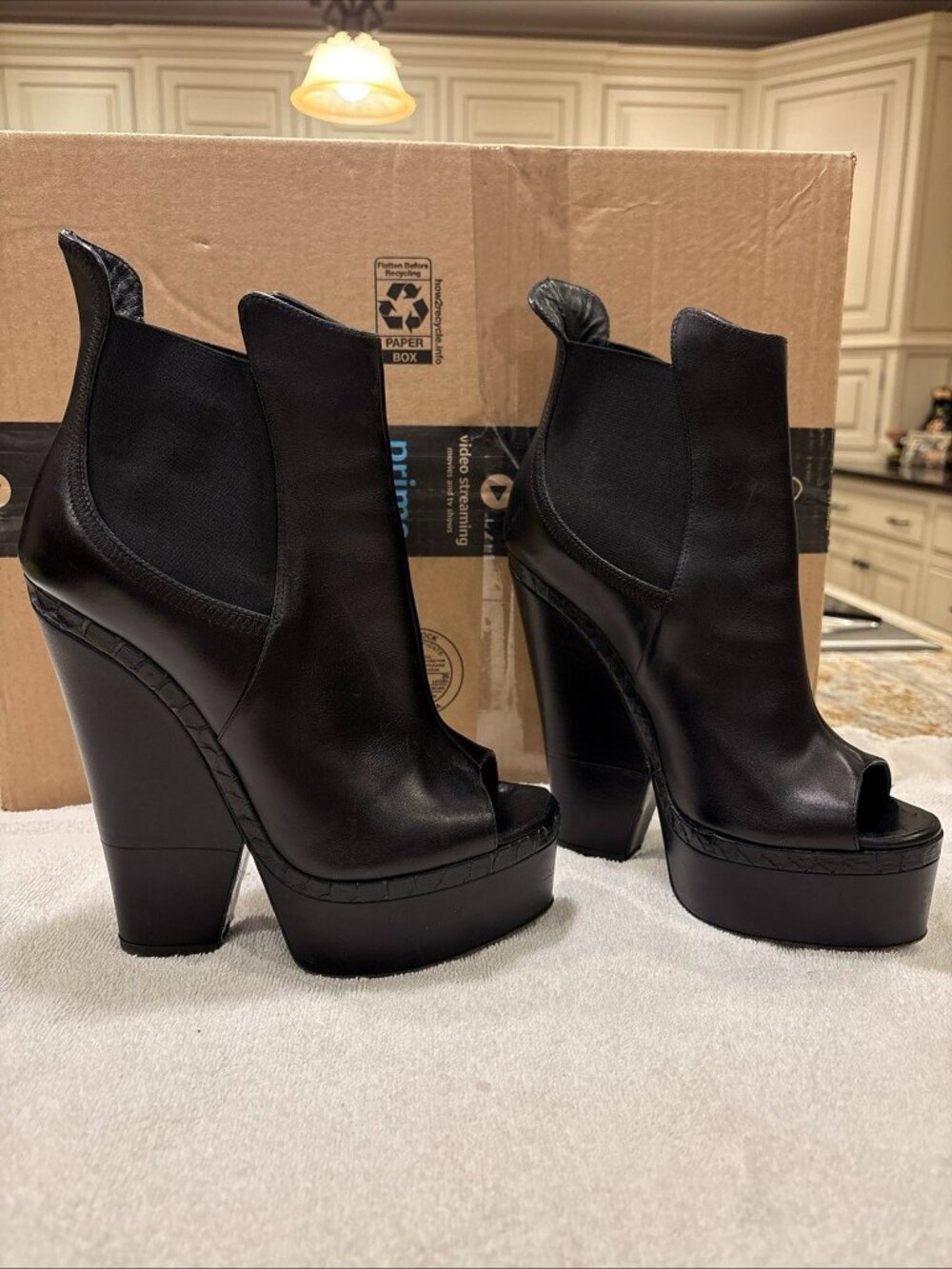 Giuseppe Zanotti Peep Toe Platform Heel Ankle Boots Black Leather